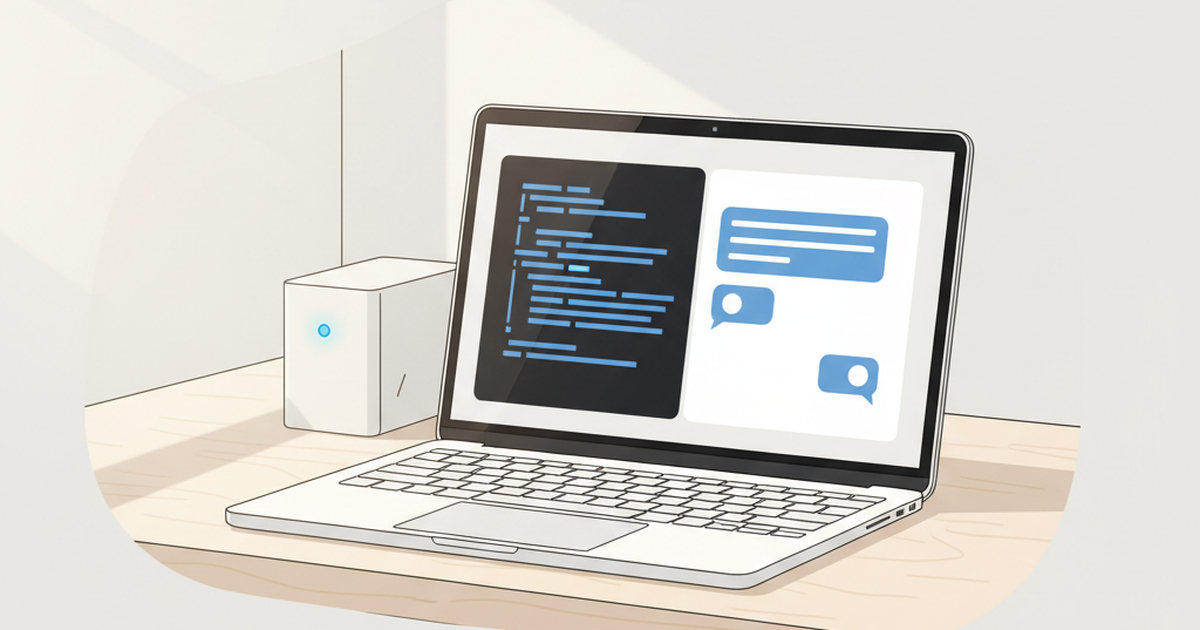 A laptop running an open source AI assistant from a terminal, suggesting software an owner controls and can modify.