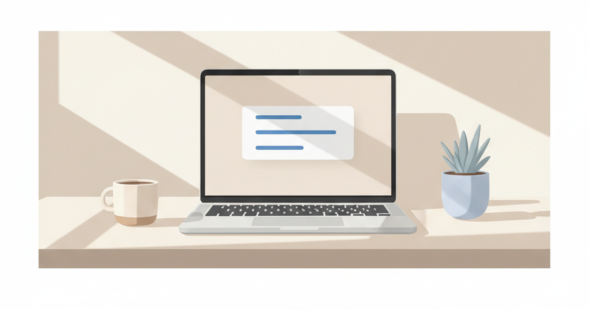 A quiet desk at dawn with a laptop showing a short AI-generated daily agenda.